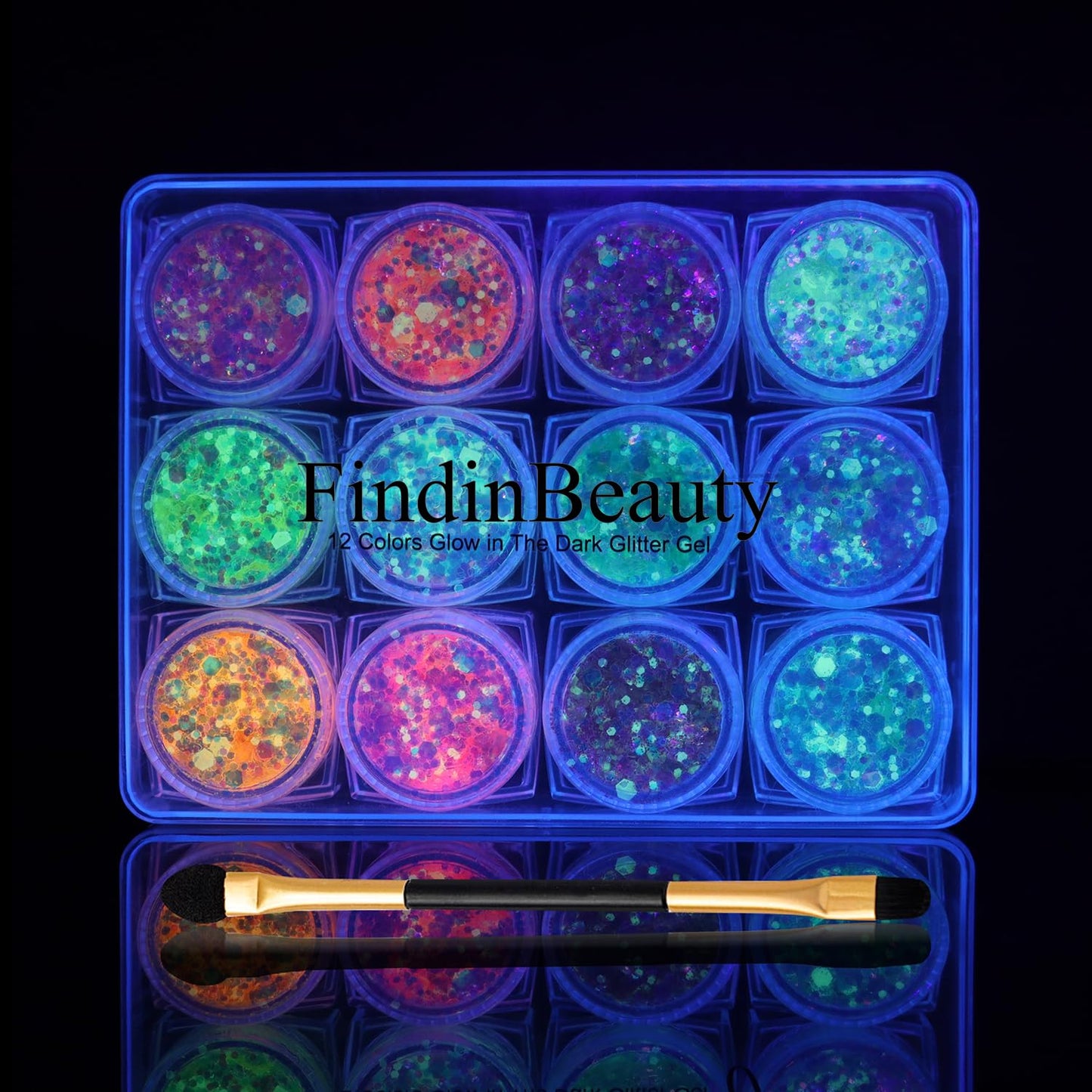 FindinBeauty 12 Colors Glow in the Dark Glitter Gel, UV Blacklight Reactive Face & Body Glitter, No Glue Needed, Cosmetic Grade for Eyes, Hair Beauty & Personal Care FindinBeauty