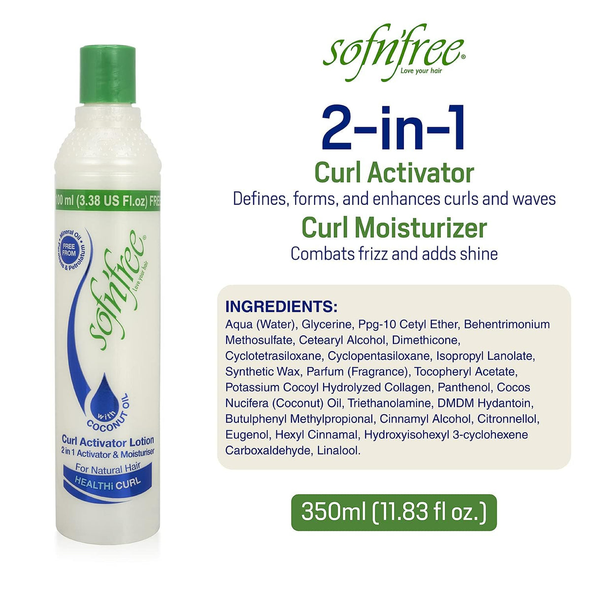 SOF N' FREE Moisturizer & Curl Activator for Natural Hair, Soft Curls, and Waves 11.83 fl oz / 350ml - Pack of 1 Beauty & Personal Care SOF N' FREE