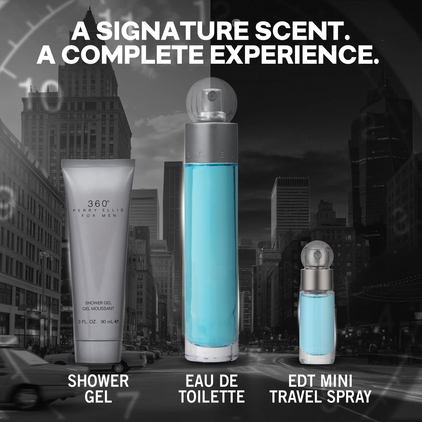 Perry Ellis 360° 3-Piece Gift Set - Men's Cologne - 3.4 fl oz EDT, 3 oz Shower Gel, .25 fl oz EDT mini travel spray - fresh, woody, citrus, aquatic, Beauty & Personal Care Perry Ellis