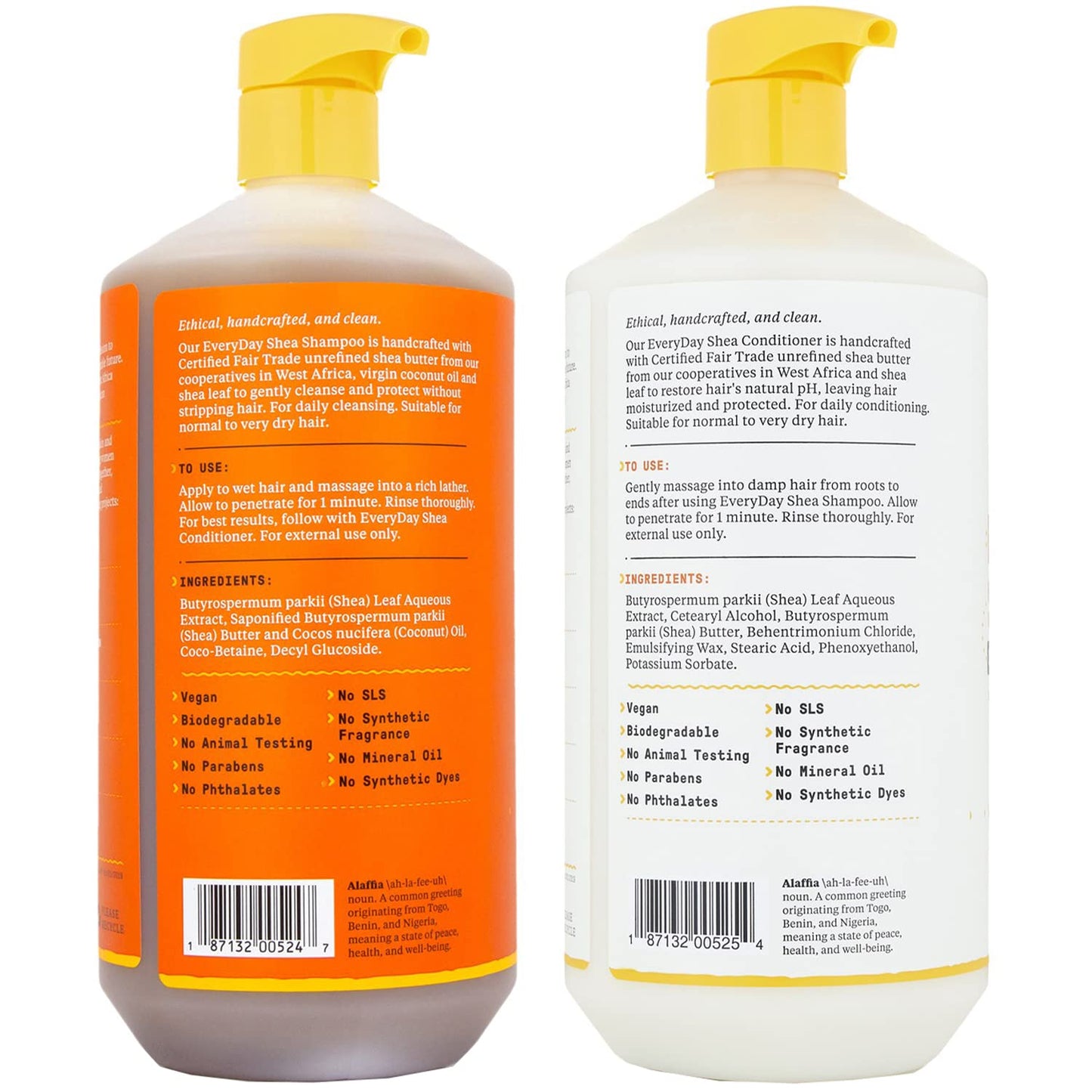 Alaffia EveryDay Shea Shampoo and Conditioner - Normal to Very Dry Hair, Gently Cleanses, Moisturizes, Restores and Protects Hair with Certified Fair Beauty & Personal Care Alaffia