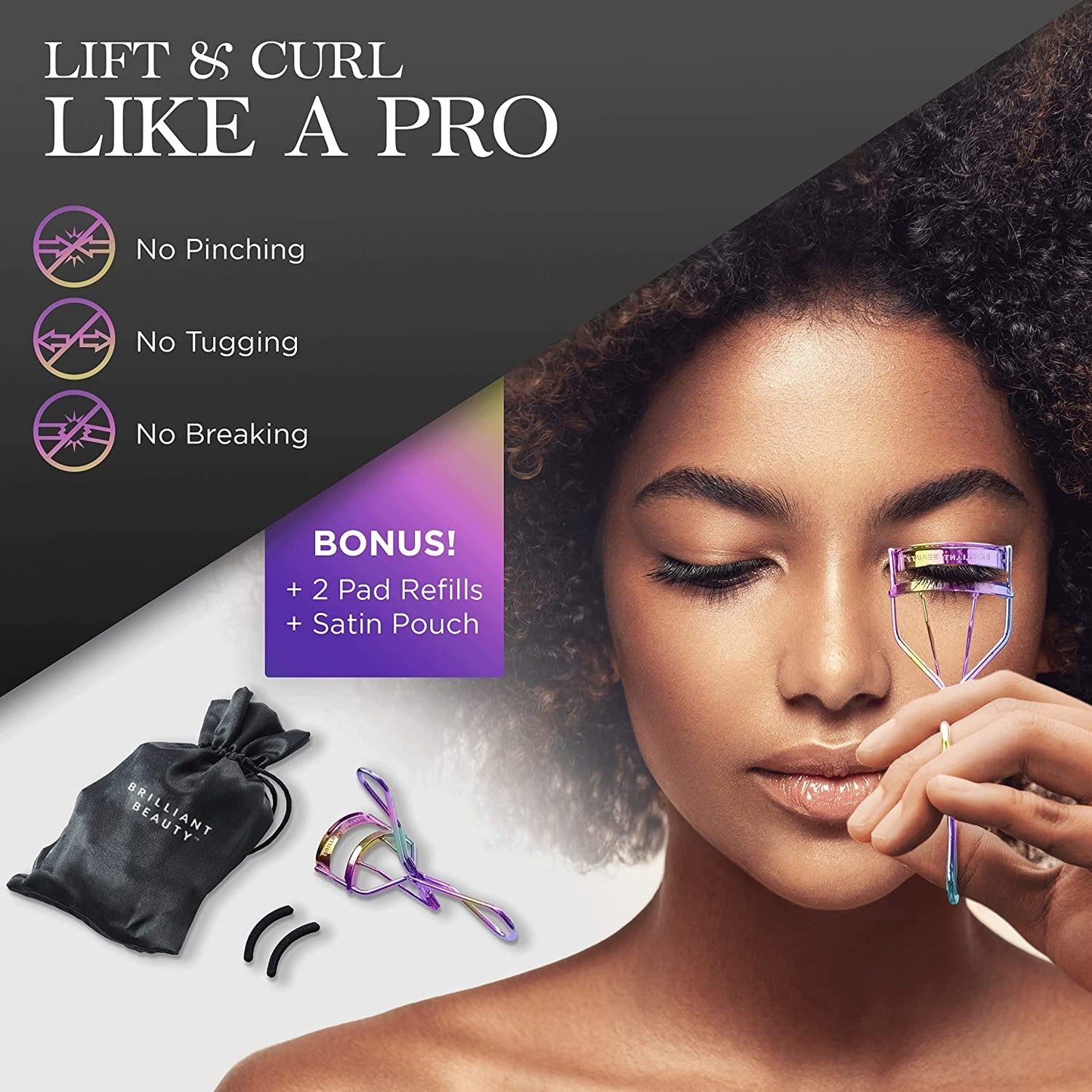 Eyelash Curler with Satin Bag & Refill Pads - Award Winning - No Pinching, Just Dramatically Curled Eyelashes for a Lash Lift in Seconds (Prism) Beauty & Personal Care Brilliant Beauty