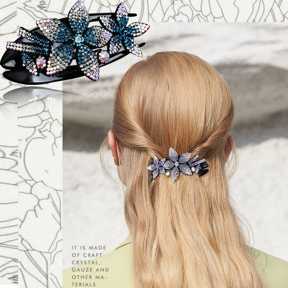 6 Pack Rhinestone Double Flower Hair Clip for Women Girls, Crystal Duckbill Clip Hairpin with Teeth Non-Slip Women Elegant Hair Dovetail Clips Beauty & Personal Care INLAZTIM