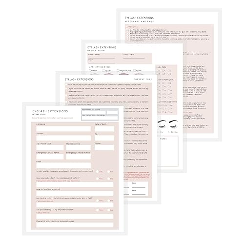 Lash Extension Eyelash Consent, Intake, Aftercare forms with Mapping | 100 Pack | 25 of each Consent, Intake, Aftercare, and Mapping Forms for Lash Beauty & Personal Care Lashicorn