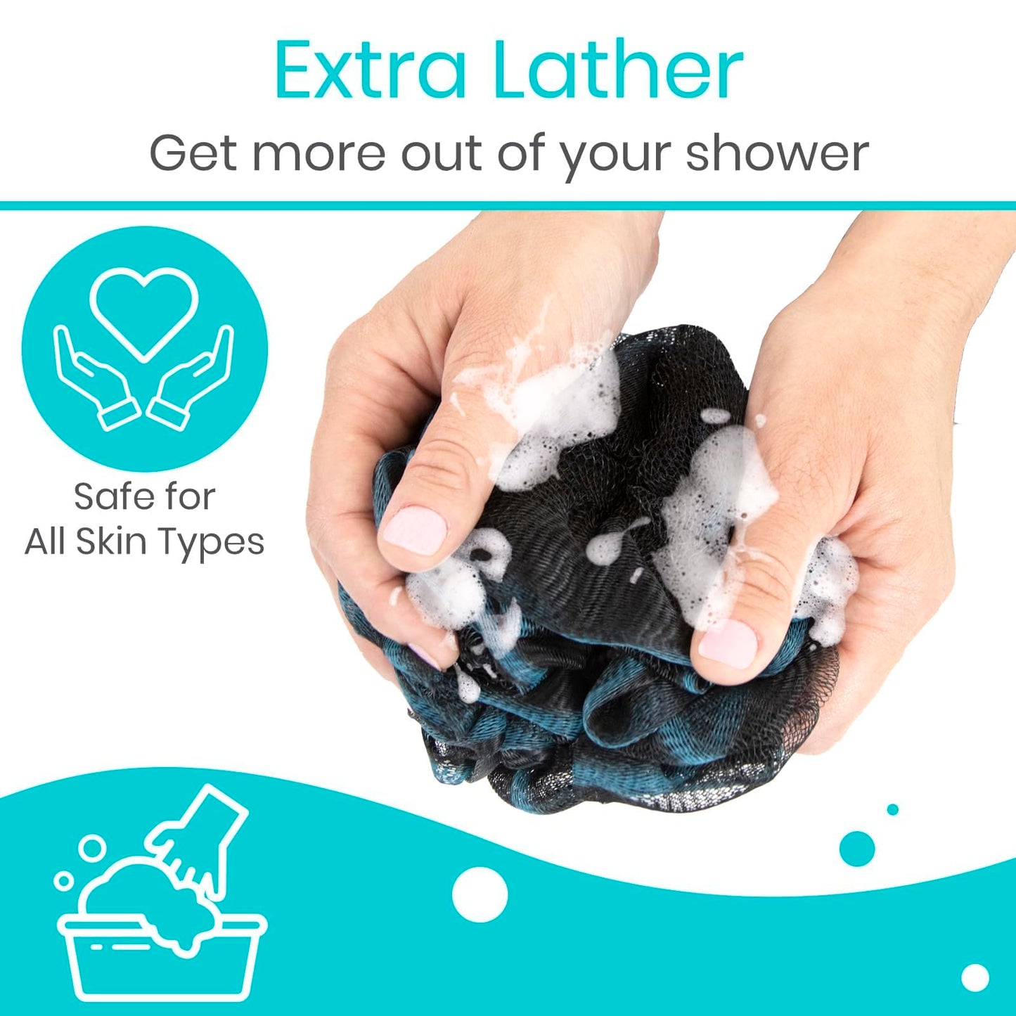 Vive Loofah Sponge Replacement (4 Pk) Shower & Bath Pouf Scrubber for Back & Body Exfoliation, Works with Vive Interchangeable Loofa Handle Long Brush Beauty and Personal Care Vive