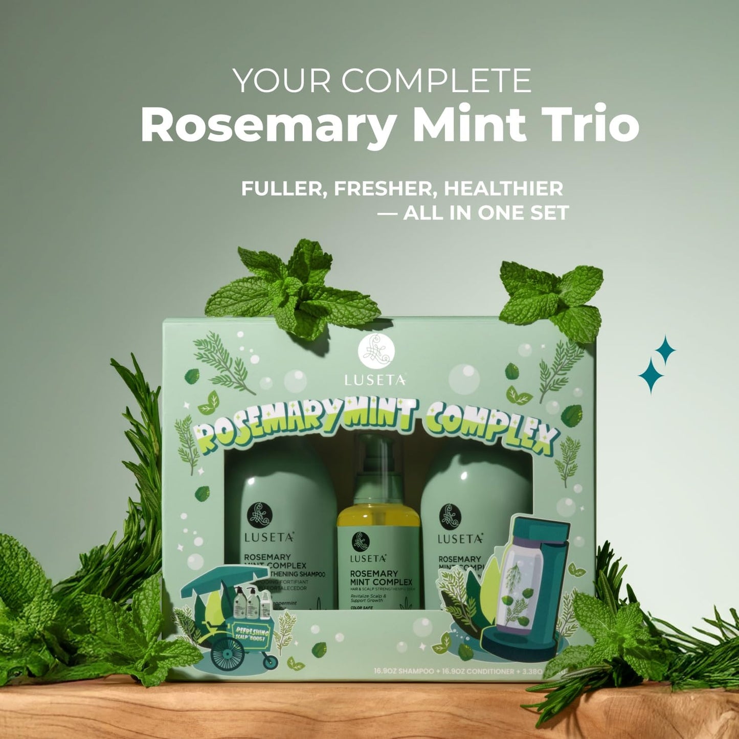 Luseta Rosemary Mint Shampoo and Conditioner 16.9oz and Hair Oil 3.38oz Trio Hair Care Set Nourishment & Smoothness for Thin Hair,Reduce Frizz and Add Beauty & Personal Care L LUSETA