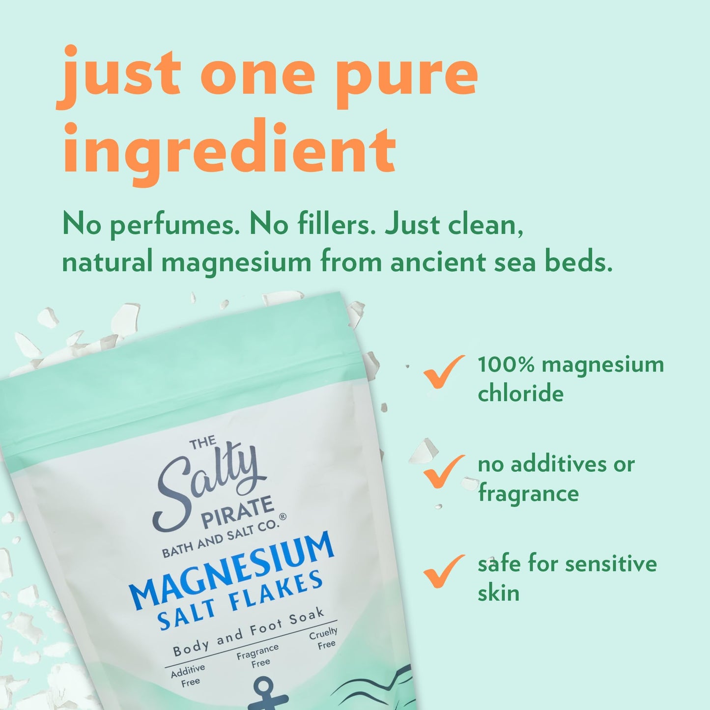 Magnesium Salt Flakes - Magnesium Chloride Flakes for Bath Soaks, Alternative to Epsom Salts for Foot & Body, for Relaxation and Skin Hydration, 1.75 Beauty and Personal Care The Salty Pirate Bath and Salt Co.