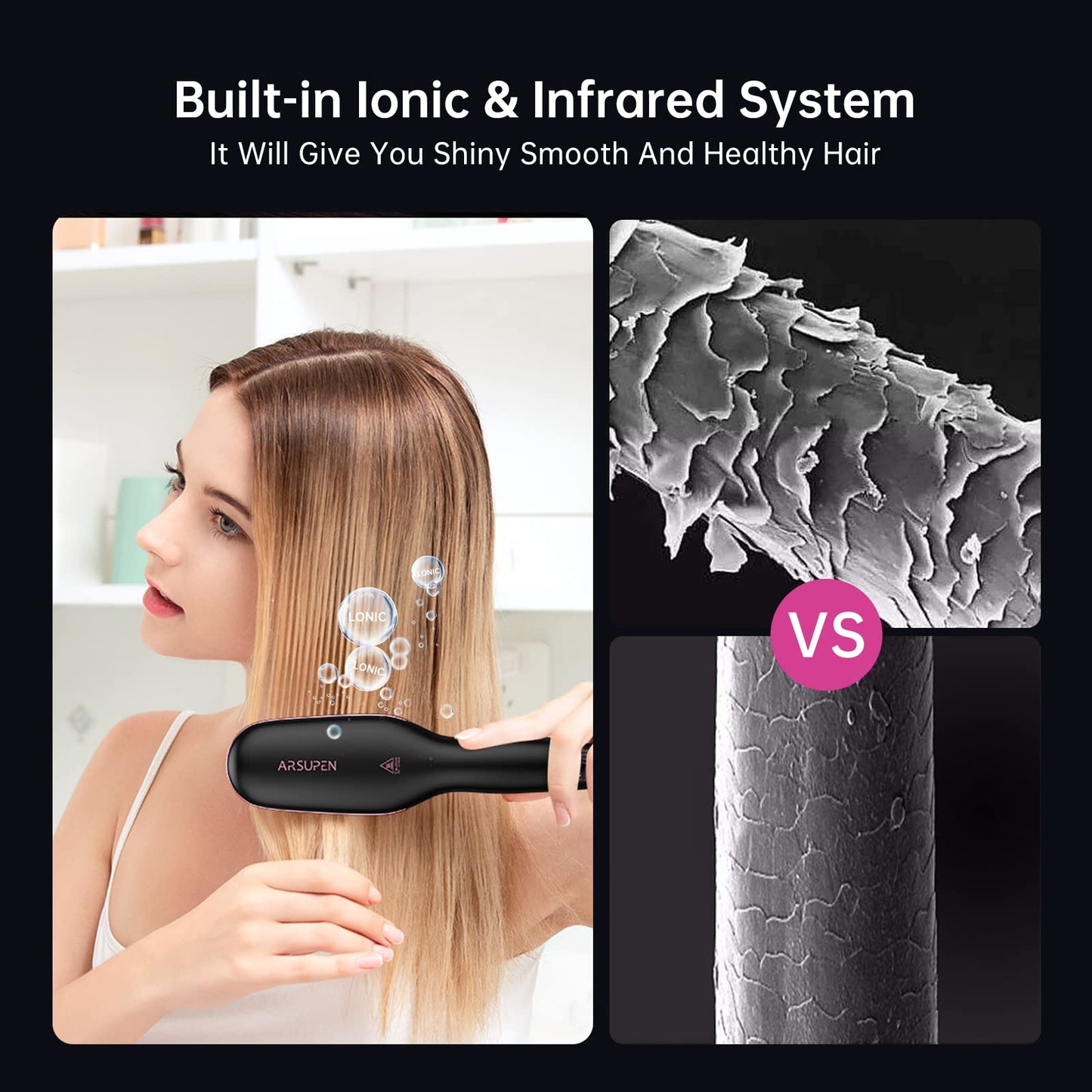 Hair Straightener Brush, Brush Straightener for Women with Anti-Scald & Auto Temperature Lock and Auto-Off, MCH Ceramic Heating Beauty & Personal Care KIMORE