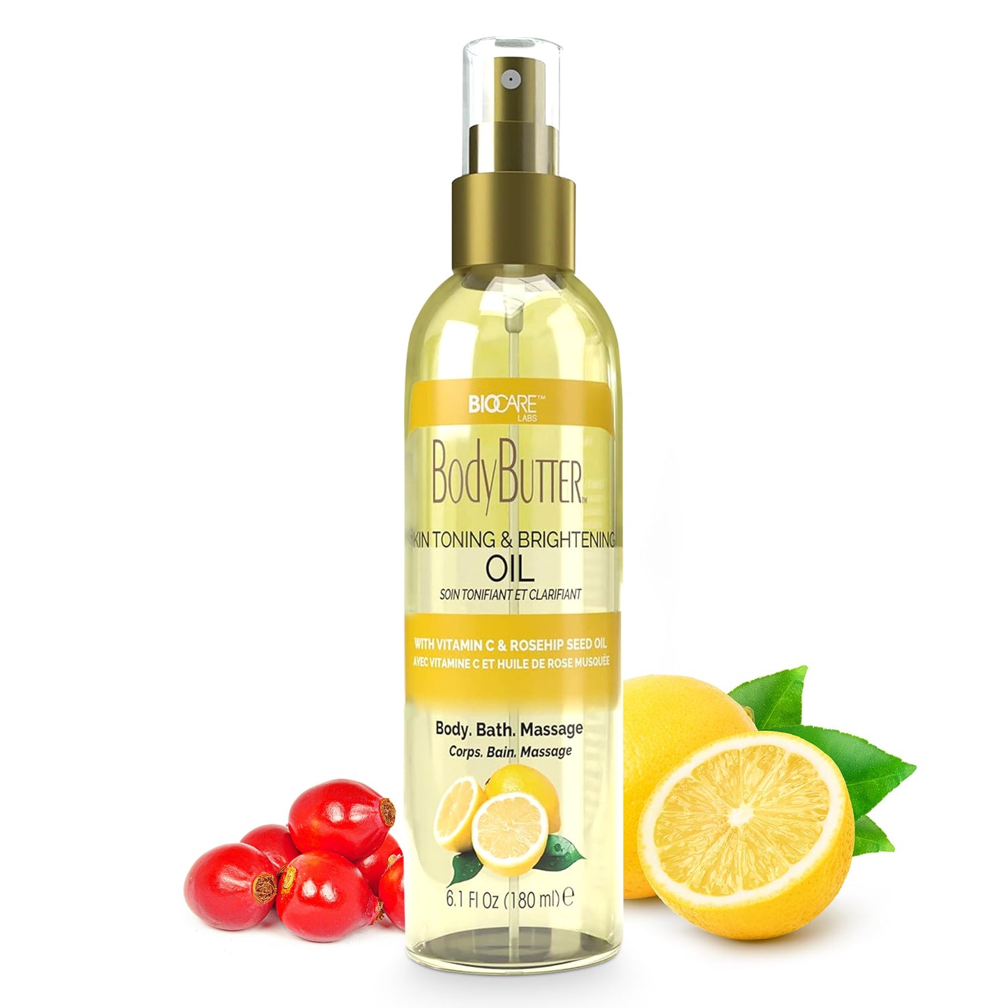 Biocare Skin Toning & Brightening Oil - Infused with Vitamin C, Rosehip Seed Oil, Vitamin E - Nourishing and Non-Greasy Body Oil for Hydrated Beauty & Personal Care Biocare