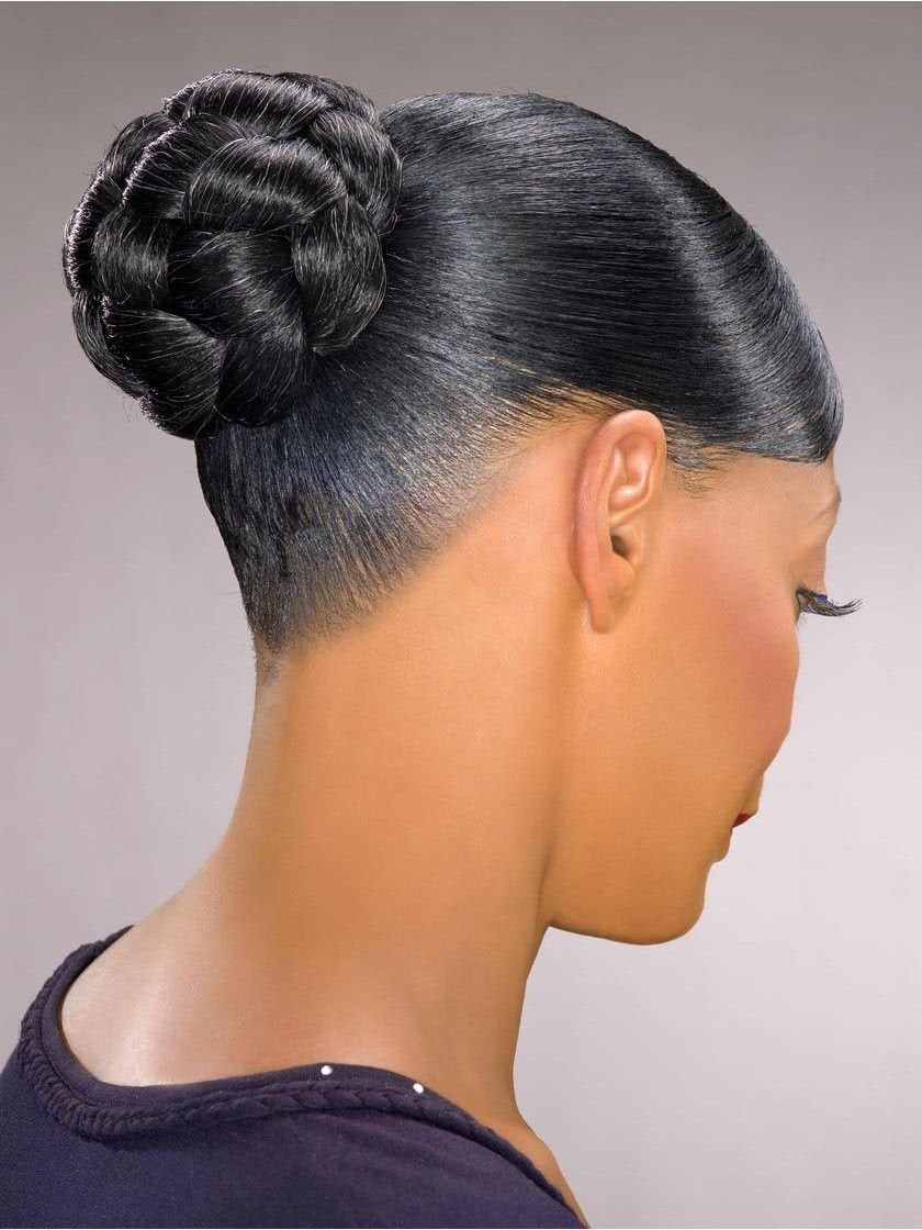 Foxy Silver Dome M Hairpiece Color 34 Dark Brown with Gray Wigs Formal Tight Braided Chignon Bun Updo Synthetic African American Womens Lightweight