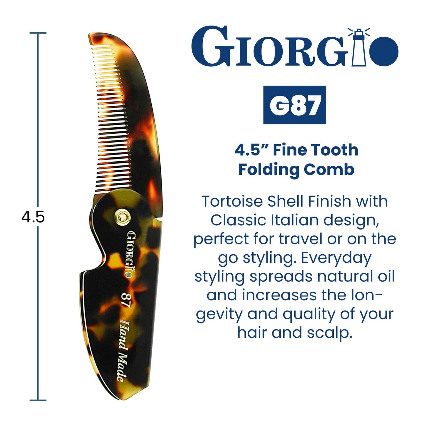 Giorgio G87 Gentleman's Tokyo Folding Pocket Comb, Flexible Men's Hair, Beard and Mustache Pocket Comb. Hand-Made of quality Durable Cellulose Acetate Beauty and Personal Care GIORGIO