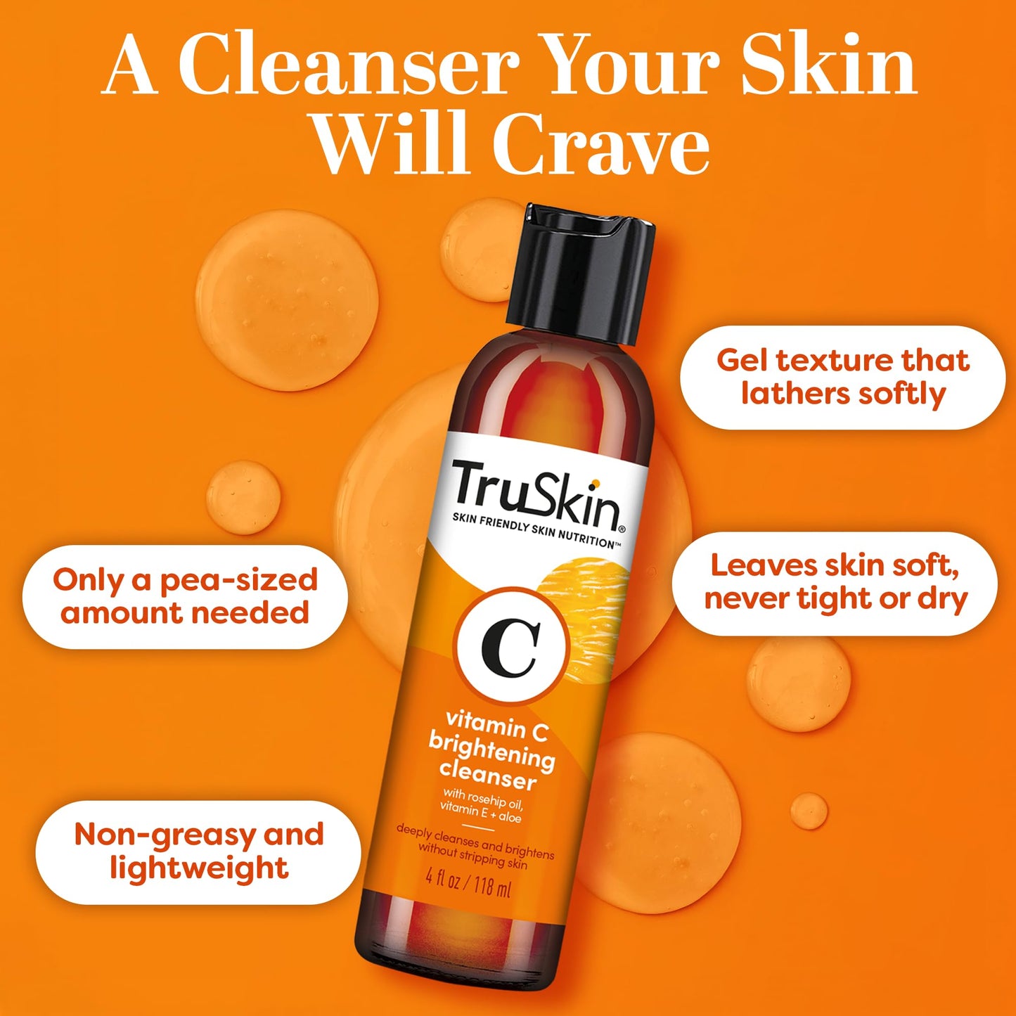TruSkin Vitamin C Cleanser for Face - Brightening Face Wash with Vitamins C & E, Rosehip Oil, Aloe Vera and MSM - Deep Clean and Refresh for Radiant Beauty & Personal Care TruSkin