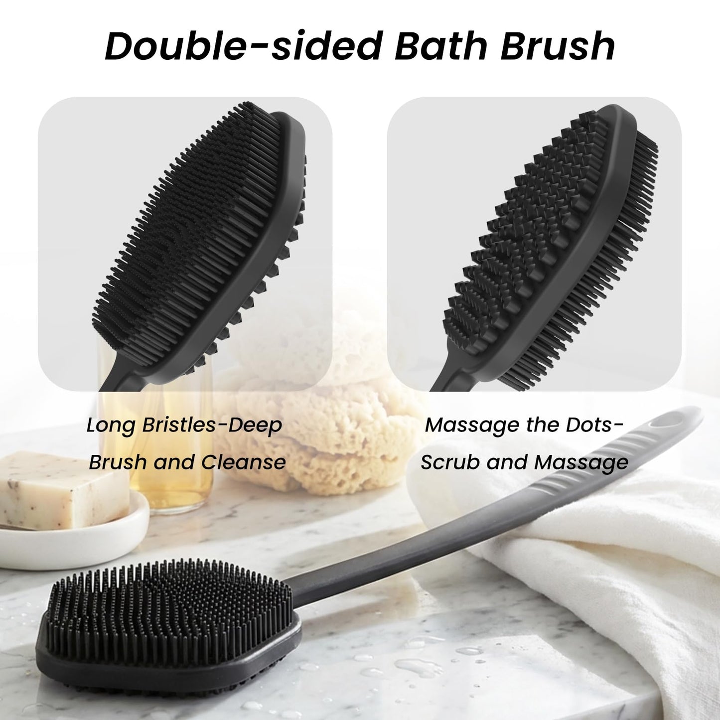 Redfly Silicone Back Scrubber for Shower Brush, 17.5 inch Long Handled Silicone Body Scrubber for Men & Women, Double Sided Shower Scrubber for Body Beauty and Personal Care Redfly