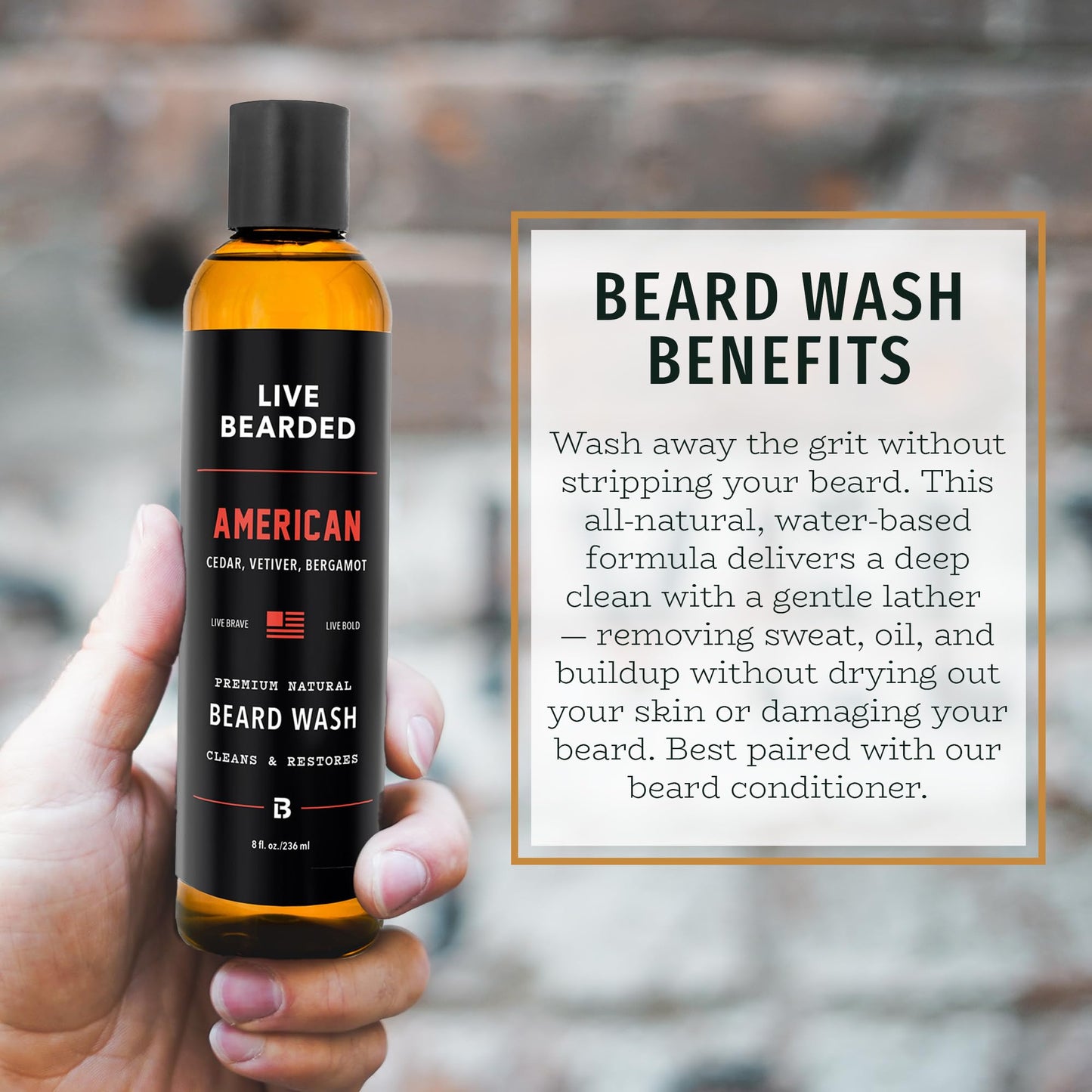 Live Bearded Beard Wash, 8 fl oz - Water-Based Face Cleanser with All-Natural Ingredients for a Gentle, Deep Clean - Made in the USA | American Scent Beauty & Personal Care Live Bearded