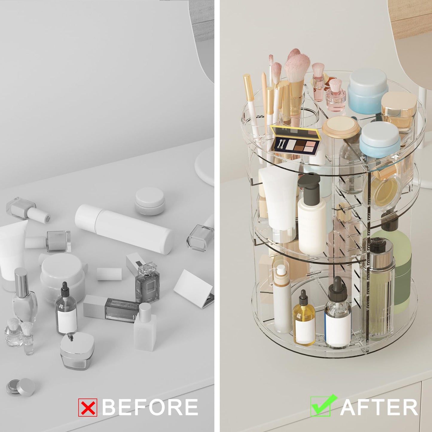 Rotating Makeup Organizer, DIY 8 Adjustable Layers Spinning Skincare Storage, Cosmetic Display Case with Brush Holder and Perfume Tray, Multi-Function Beauty and Personal Care Jiavarry