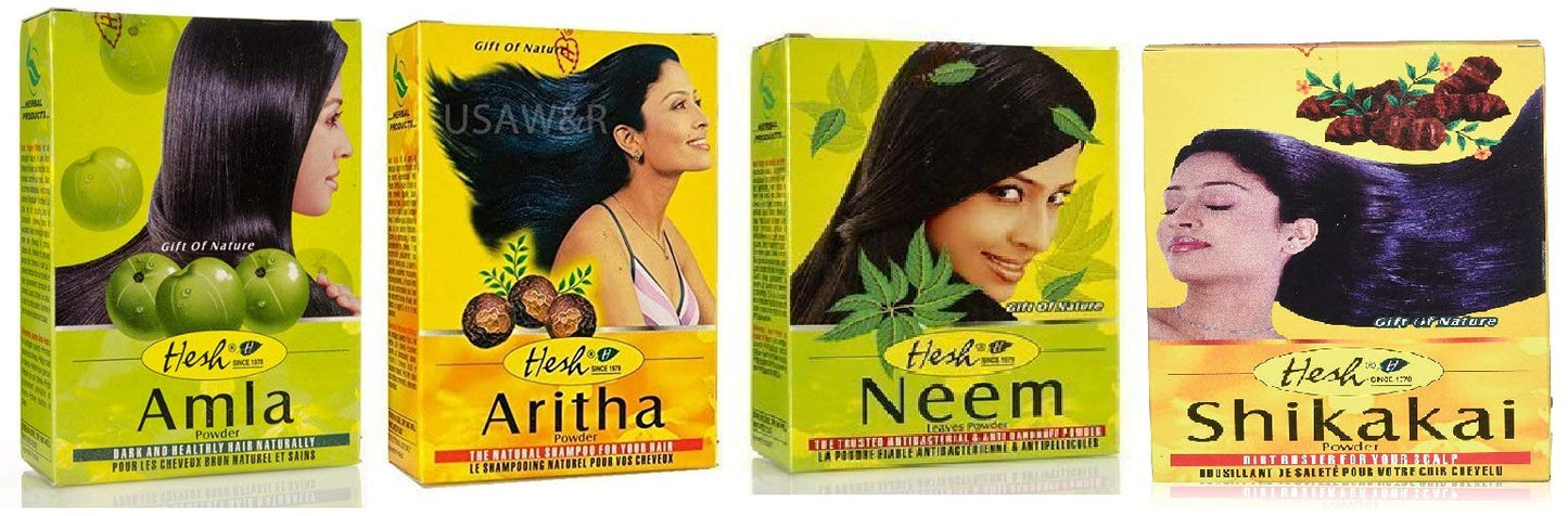 Hesh Herbal Amla Powder 100G, Brahmi Powder 100G, Shikakai Powder 100G, Aritha Powder 100G - 1 Complete Hair Care Combo Pack Beauty & Personal Care Hesh Herbal Products