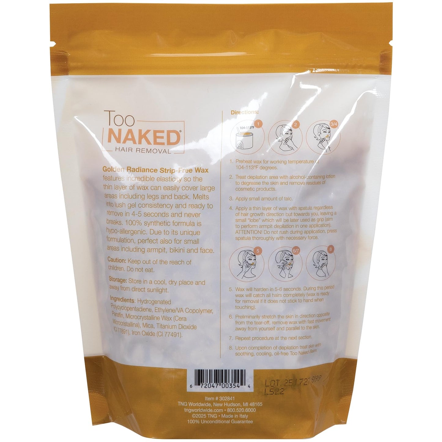 Too Naked Hair Removal Golden Radiance Strip-Free Wax, Incredible Elasticity Peel with Gel Consistency, Hypoallergenic for Sensitive Areas Beauty and Personal Care TOO NAKED HAIR REMOVAL