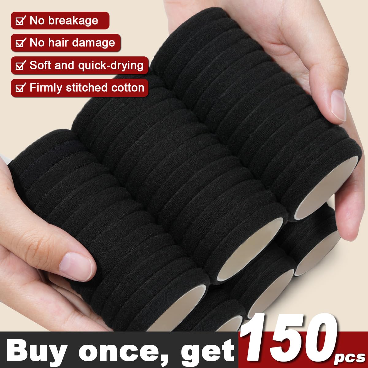 IKOCO 150PCS Black Hair Ties for Women, No Damage, Cotton Ponytail Holders Beauty and Personal Care IKOCO