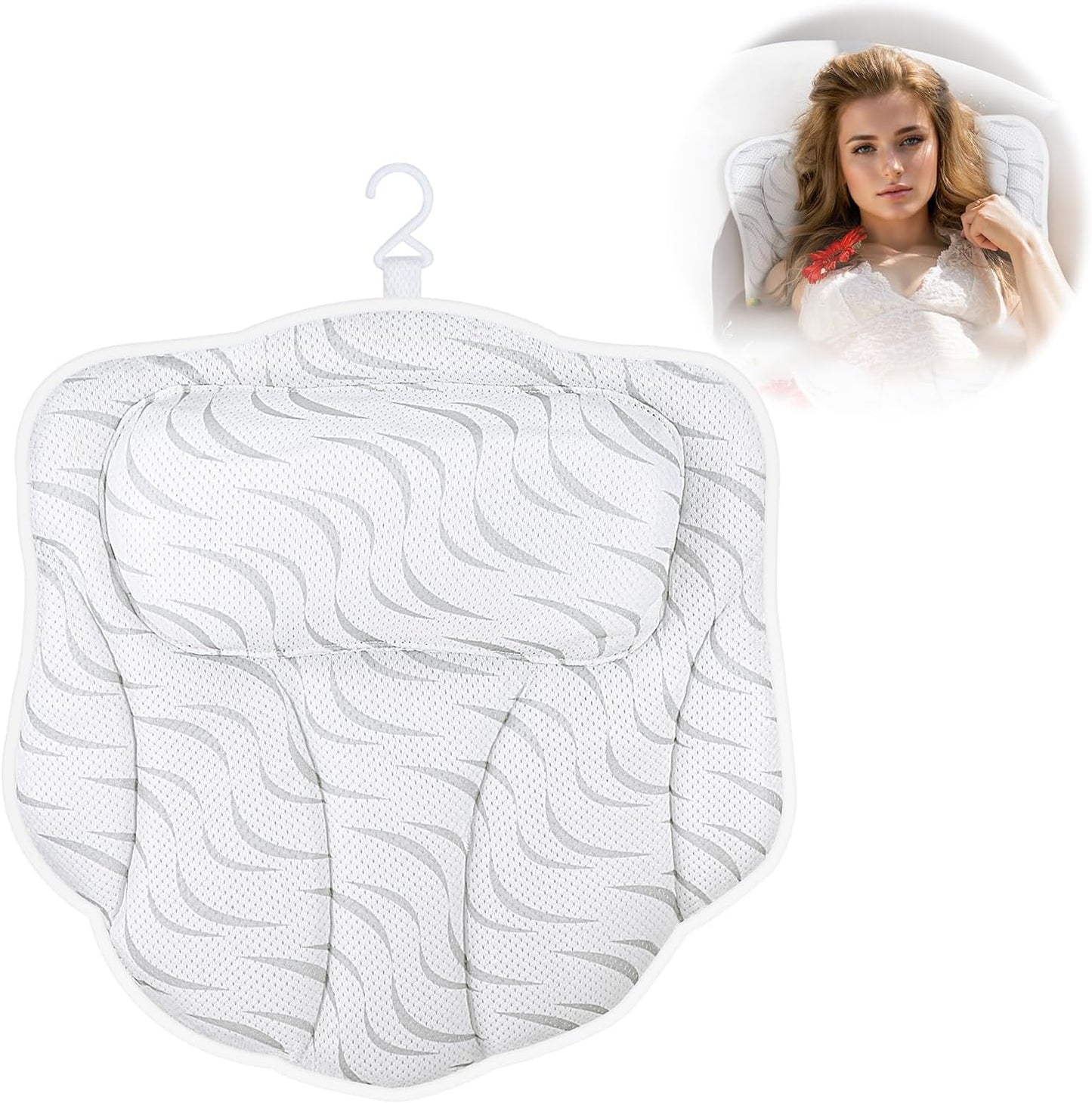 Bath Pillow Bathtub Pillow Headrest Relaxing Bath Accessories Soft Bathtub Cushion for Support Head, Back, Shoulder and Neck, White(Gray Stripes) Beauty and Personal Care RYGVPR