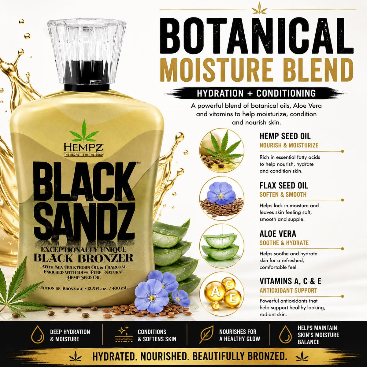 Hempz Black Sandz Unique Black Bronzer DHA & Cosmetic Bronzer 13.5oz