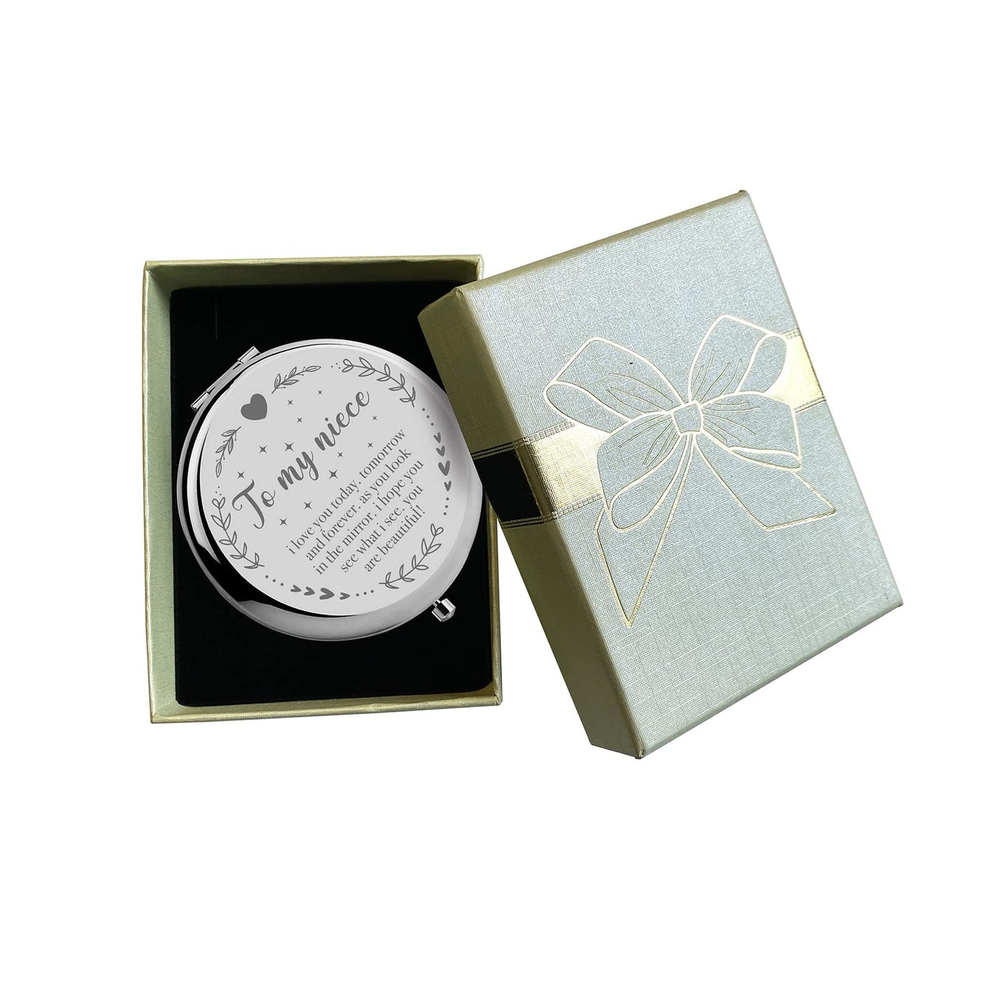 YSUNM Ming Heng Niece Gift Silver Travel Compact Makeup Mirror, Graduation & Birthday Gift Ideas Beauty & Personal Care YSUNM