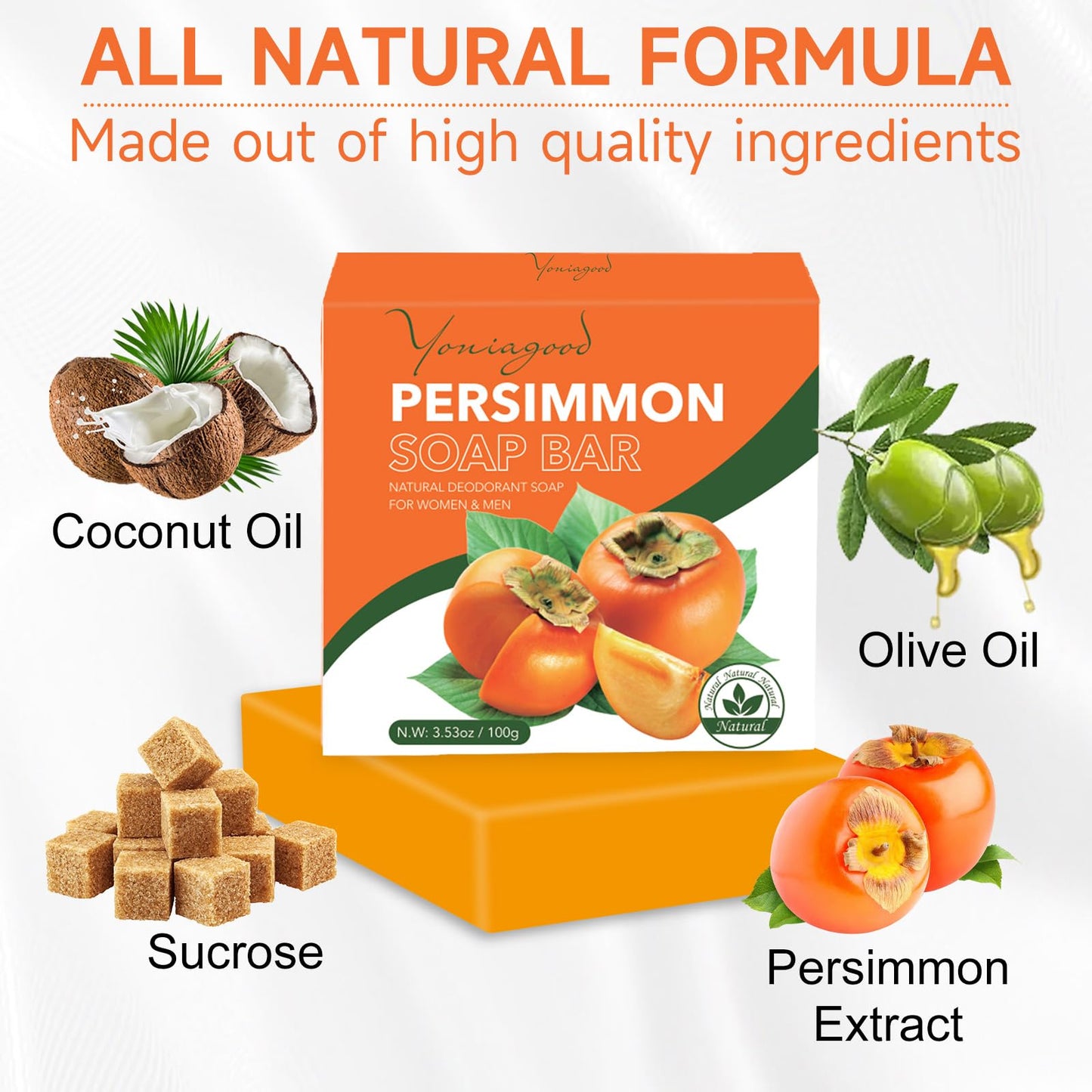 yoniagood 3 PCS Persimmon Soap Bar for Body Odor Control, Natural Refreshing Body Bar Soap for Old People Smell, Organic Deep Cleaning Body Face Wash Beauty & Personal Care yoniagood