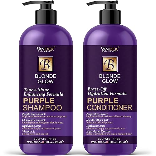 VANIDOX Sulfate Free Brass Toning Purple Shampoo and Conditioner Set for Blondes, Brown Highlighted, or Bleached Hair, Shampoo for Blondes Infused Beauty & Personal Care VANIDOX