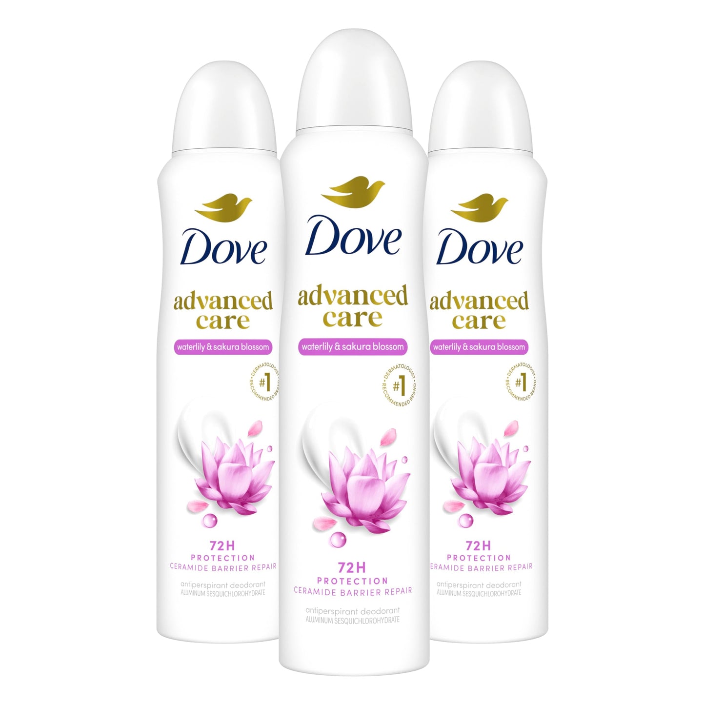 Dove Advanced Care Antiperspirant Deodorant Spray Waterlily & Sakura Blossom 3 Count Moisturizing for After-Shaving Care 72-hour that boost skin's Beauty and Personal Care Dove