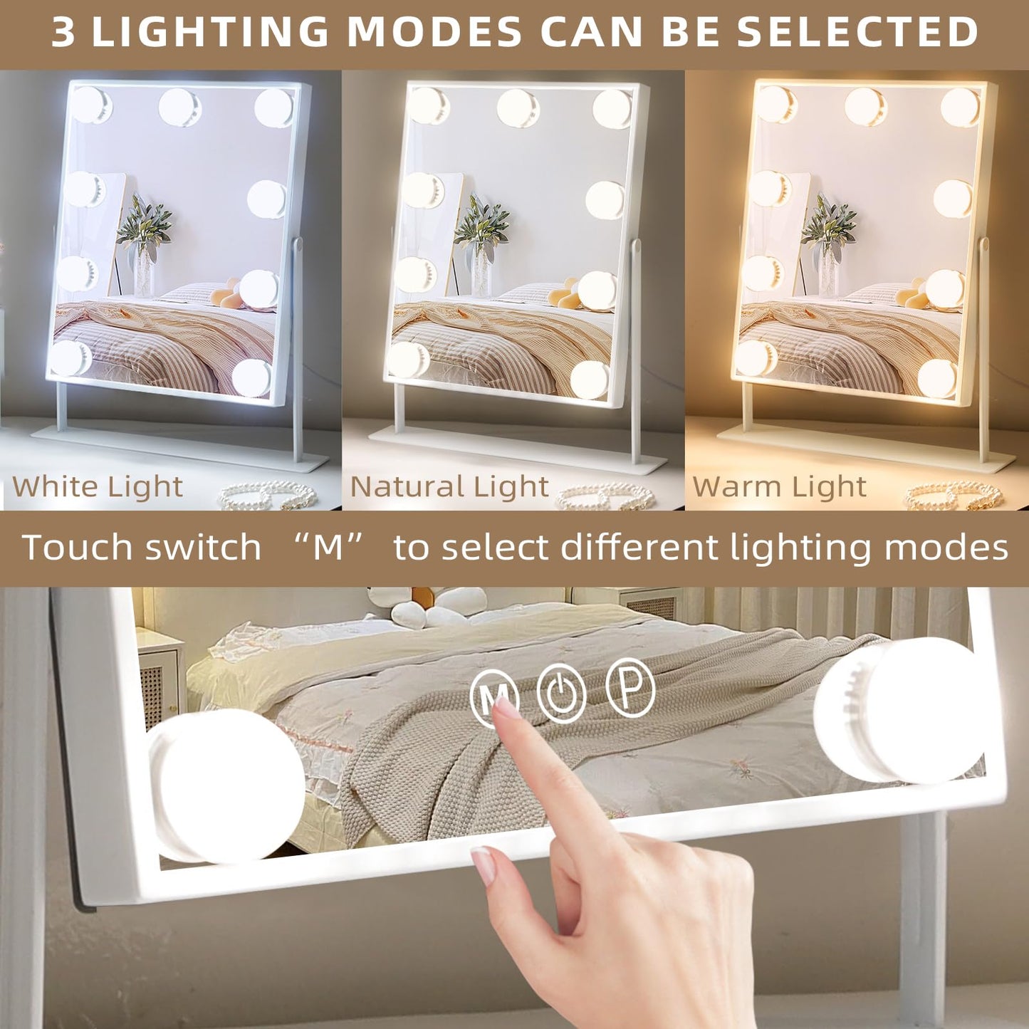 Hansong Vanity Mirror with Lights Lighted Makeup Mirror with 9 LED Bulbs Plug in Light Up Makeup Mirror with Lights 360 Rotation with 10x Magnifying Beauty & Personal Care Hansong