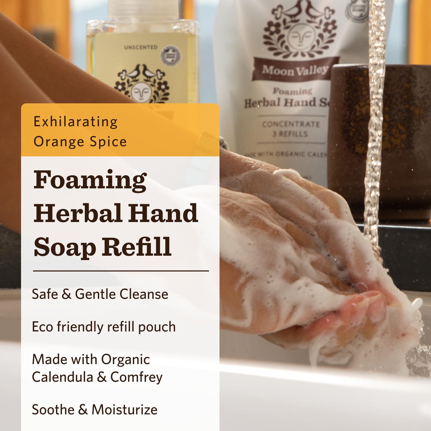 Moon Valley Foaming Hand Soap Refill Pouch, Two-Pack Orange Spice Soap, Vegan and Non-GMO, Environmentally Friendly Option Beauty & Personal Care Moon Valley Organics