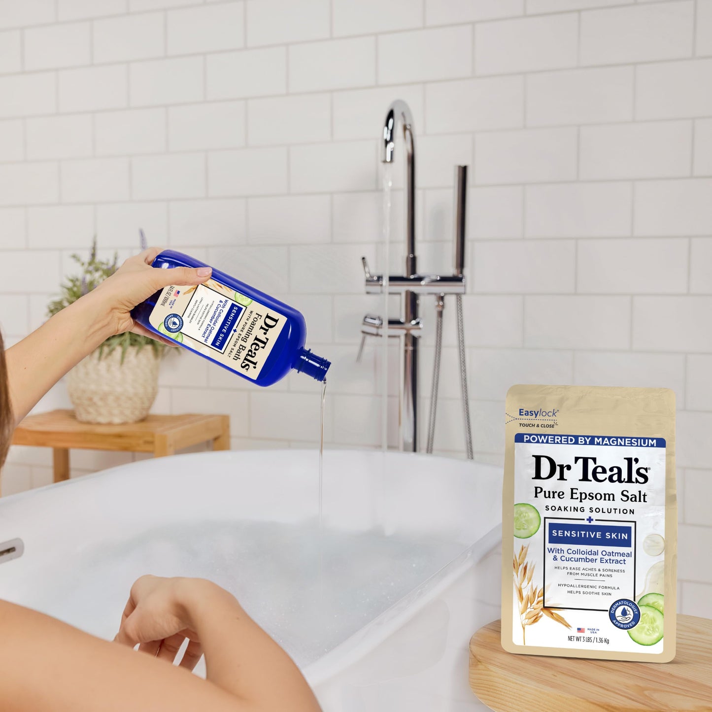 Dr Teal's Foaming Bath with Pure Epsom Salt, Sensitive Skin with Colloidal Oatmeal & Cucumber, 34 fl oz (Pack of 4) Beauty and Personal Care Dr Teal's