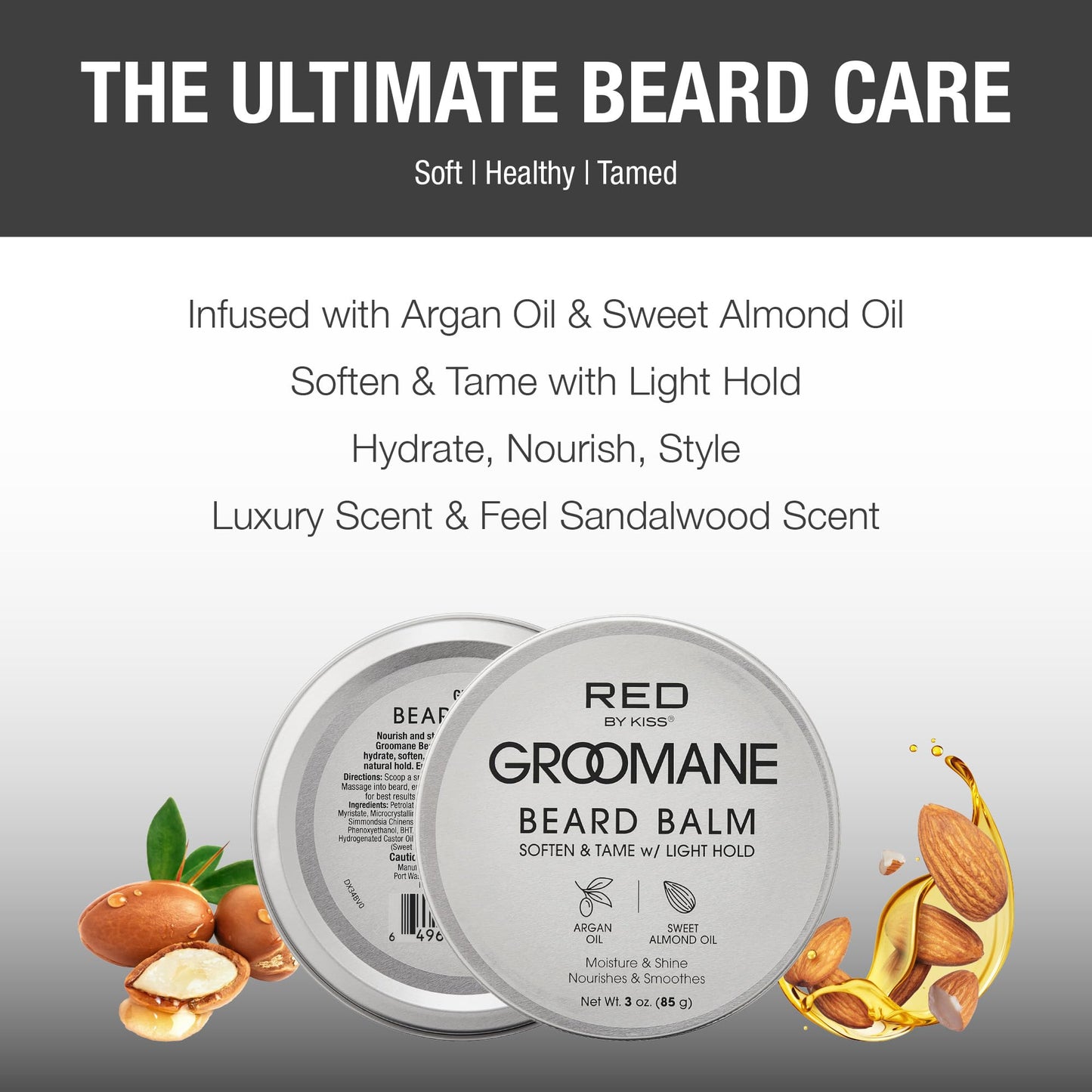 Red by Kiss Groomane Beard Balm Sandalwood, 3oz, Conditioning & Styling with Argan Oil & Sweet Almond Oil, Light Hold, Softens & Tames Facial Hair Beauty and Personal Care Red by Kiss