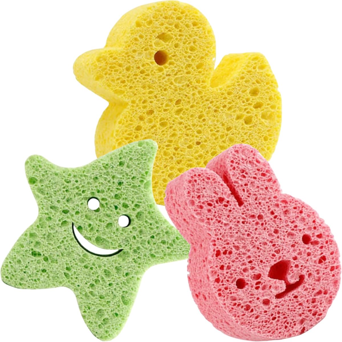 Uonlytech 3pcs Bath Sponges Set Cartoon Star, Duck, and Bunny Shapes, Small Bath Sponges for ’ Shower and Body Scrubbing Beauty and Personal Care Uonlytech
