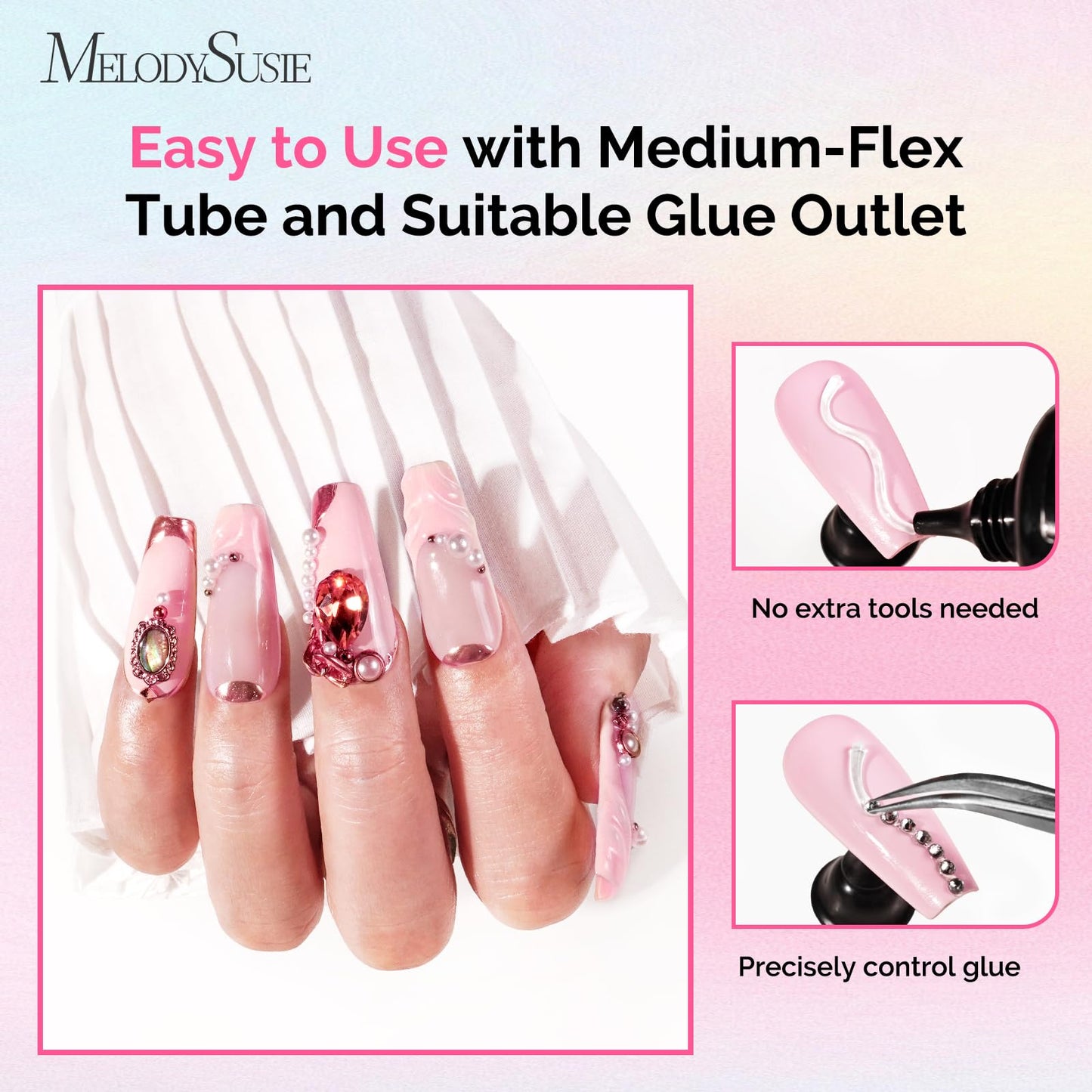 MelodySusie Rhinestone Glue Super Strong Gel Nail Glue for 3D Sculpting Nail Art Design Chrome Powder Decals Decor Need UV/LED Cured 30g Beauty and Personal Care MelodySusie