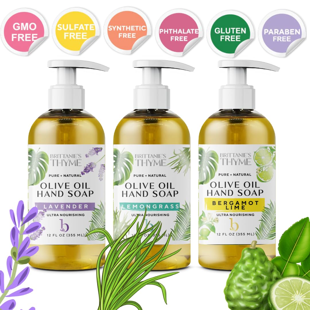 Brittanie’s Pure Castile Liquid Hand Soap Refill, Bergamot | Lavender | Lemongrass, 12 Ounce Pack of 3 | Dish Soap, Hair & Body, Home, Gentle & Pure Beauty & Personal Care Brittanie's Thyme