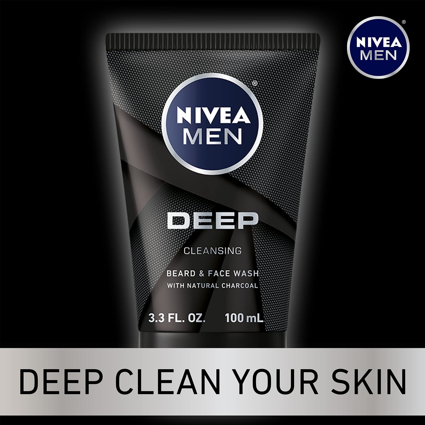 NIVEA MEN DEEP Cleansing Beard and Face Wash, Enriched with Natural Charcoal, 3 Pack of 3.3 Fl Oz Tubes Beauty & Personal Care NIVEA MEN