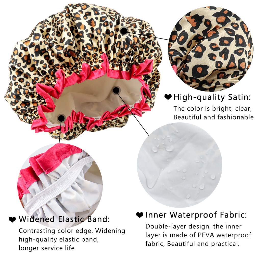 TCOTBE 4 Pieces Shower Cap for Women, Elastic and Reusable, Environmental Protection Hair Bath Caps, Double Waterproof Layers Bathing Hat Beauty & Personal Care TCOTBE