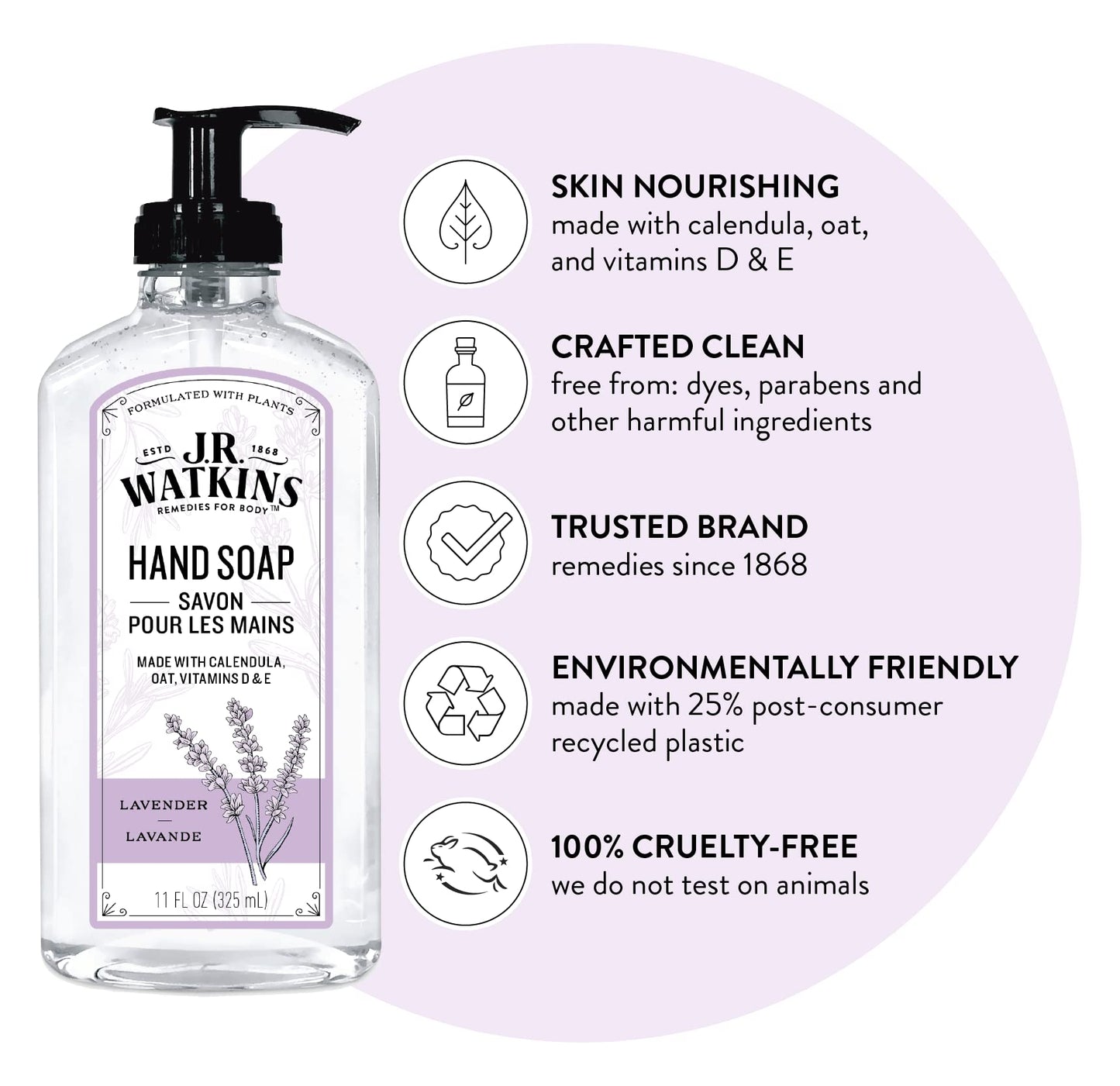 J.R. Watkins Gel Hand Soap, Scented Liquid Hand Wash for Bathroom or Kitchen, USA Made and Cruelty Free, 11 fl oz, Lavender, 3 Pack Beauty & Personal Care J.R. Watkins