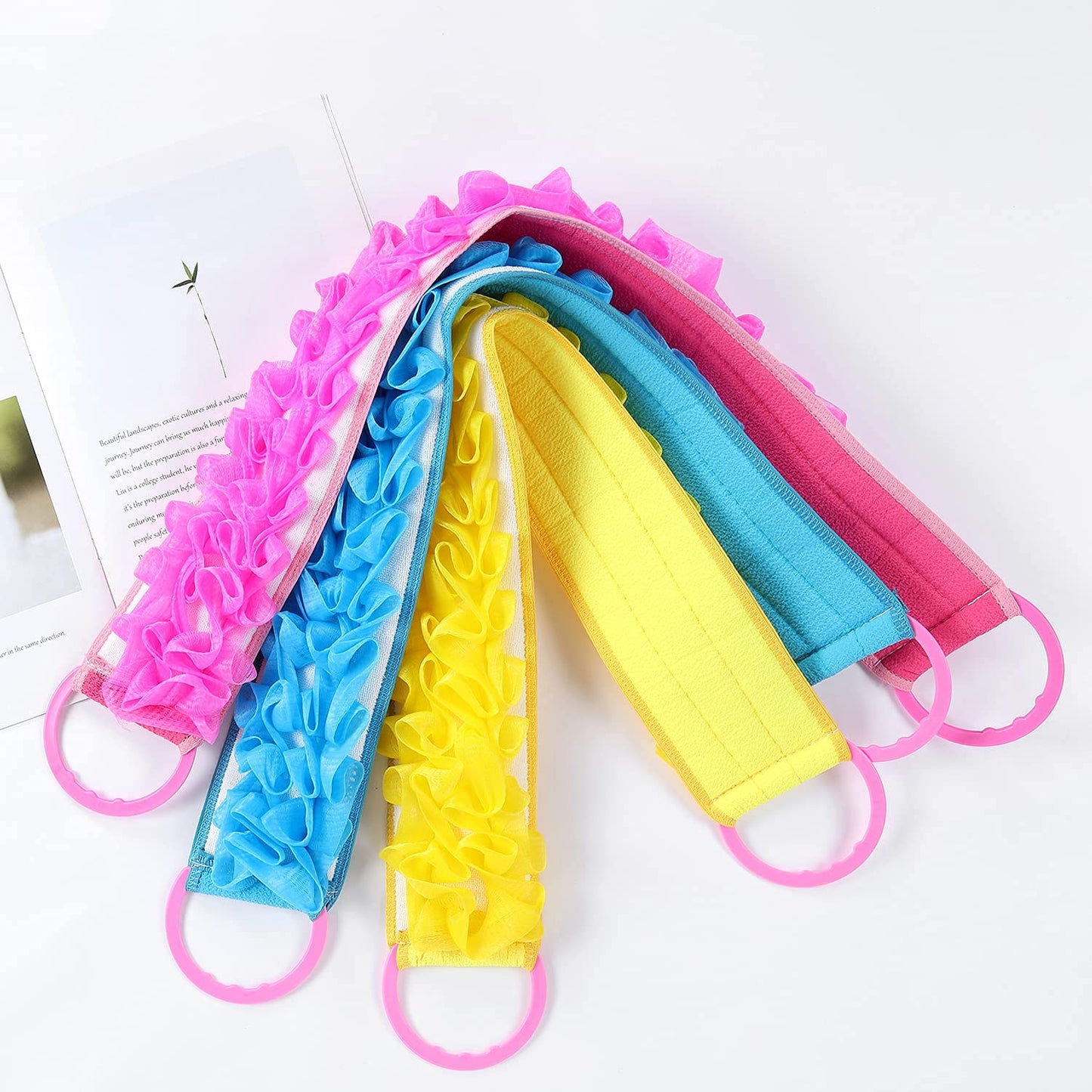 3 PACK Double-Sided Lace Cloth Back Loofah Scrubber Bath Scrub Shower Sponge Long Exfoliating Back Scrubber Scratcher Strap With Handle, Cream Skin Beauty & Personal Care Angla