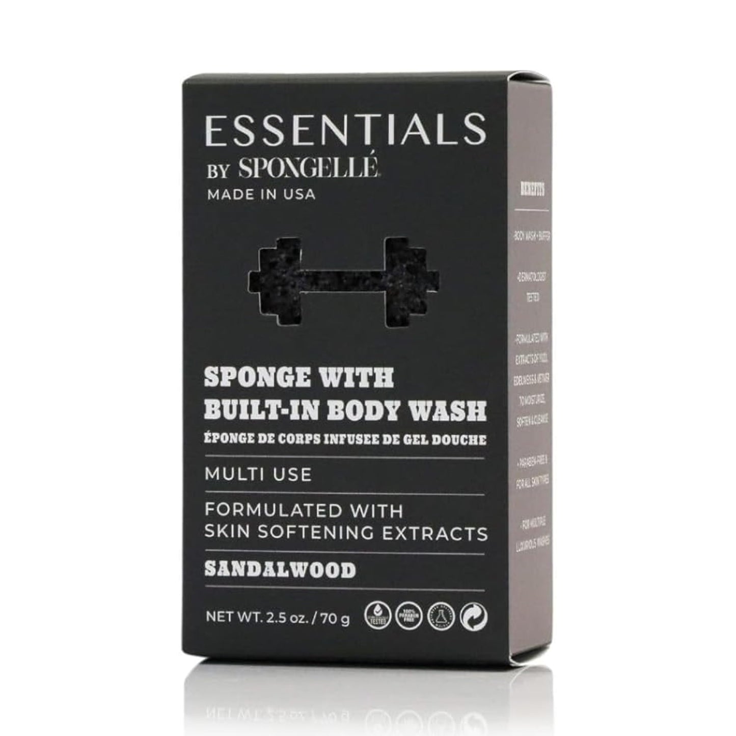 Spongelle Men's Essentials Sandalwood Body Buffer - Bath & Shower Loofah for Men - Cleanse, Exfoliate, and Nourish in one Easy Step - Cruelty-Free Beauty and Personal Care SPONGELLÉ