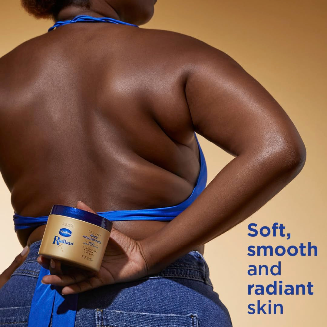 Vaseline Radiant X Deep Nourishment Body Cream 100% Pure Shea Butter, Coconut Oil, Vitamin C, & Peptides 10 oz Beauty & Personal Care Vaseline