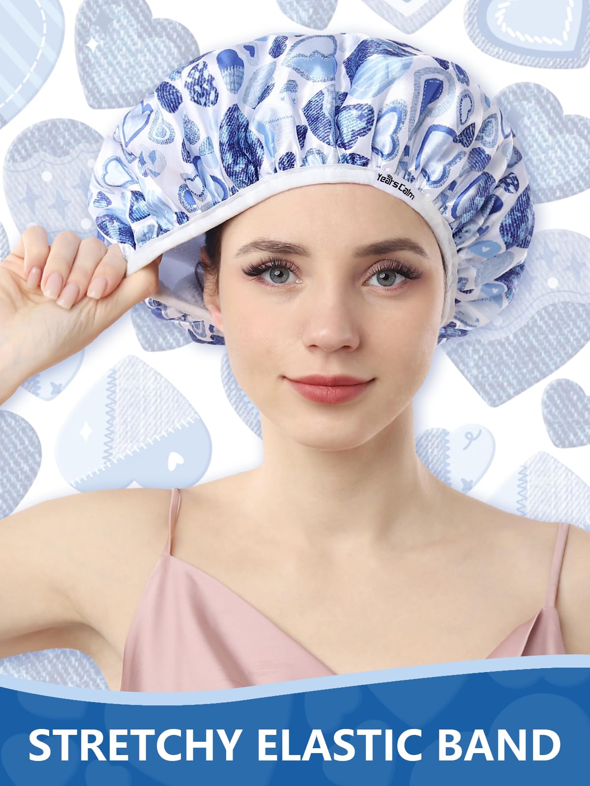 Years calm Terry Lined Shower Cap, Triple Layer Heart Motifs,Waterproof Reusable Elastic,Hair Shower Cap for Women,Terry Cloth Shower Caps Beauty and Personal Care Years calm