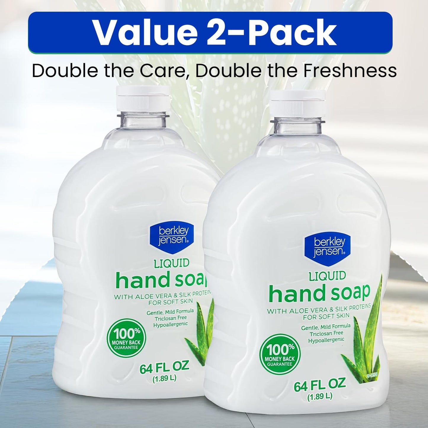 Berkley Jensen Liquid Hand Soap Refills with Aloe Vera - 64 oz Bottle (Pack of 2) - Hypoallergenic Scented Hand Wash with Silk Protein for Soft Hands Beauty & Personal Care berkley jensen