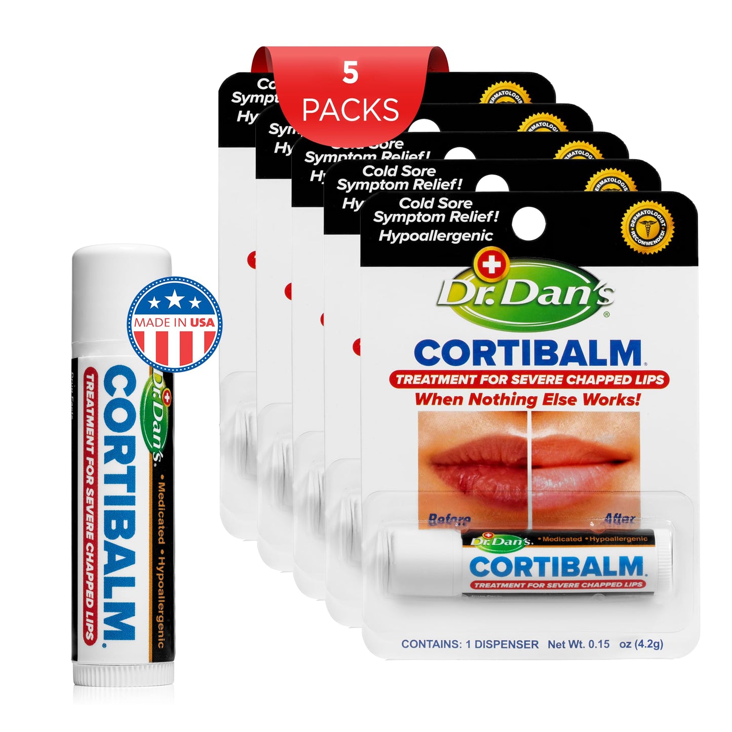 Dr. Dan's Cortibalm-5 pack- for Dry Cracked Lips Healing Lip Balm for Severely Chapped Lips - Designed for Men, Women and Children Beauty & Personal Care Dr. Dan's