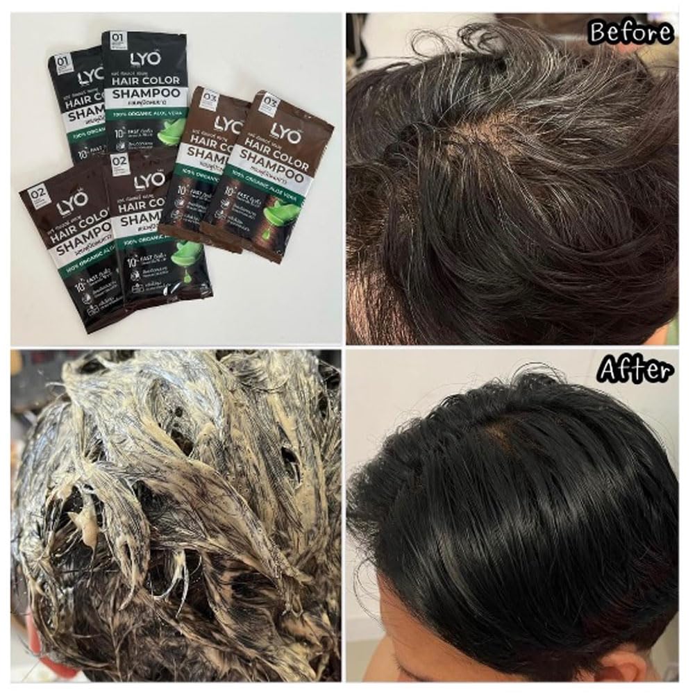 LYO Gray hair dye shampoo 03 (Golden Brown) 30 ML.2 Packs. Beauty & Personal Care LYO