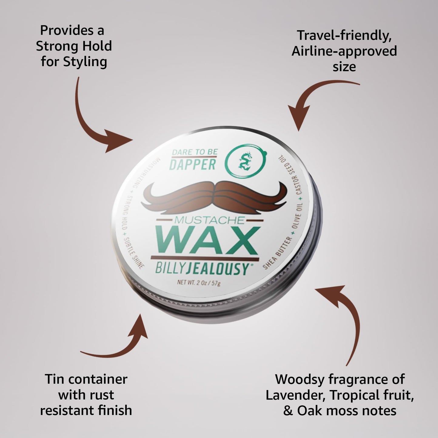 Billy Jealousy Bulletproof Strong Hold Mustache Wax, Conditioning Travel-Friendly Styling Product with Woodsy Lavender, Tropical Fruit, and Oak Moss Beauty & Personal Care Billy Jealousy