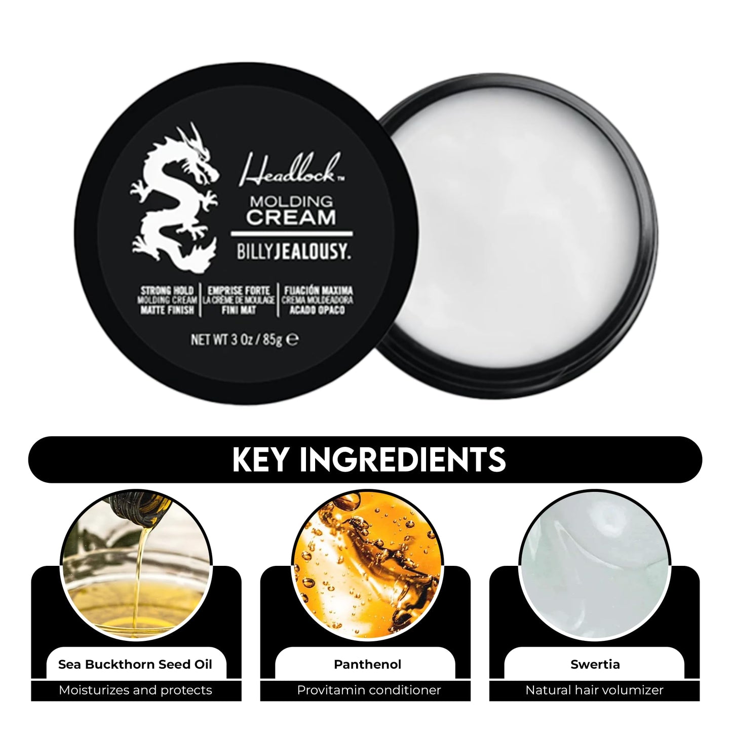 Billy Jealousy Headlock Hair Molding Cream, Hair Styling Cream for Men with Strong All-Day Hold, Natural Matte Finish Styling Agent for All Lengths, 3 Beauty & Personal Care Billy Jealousy