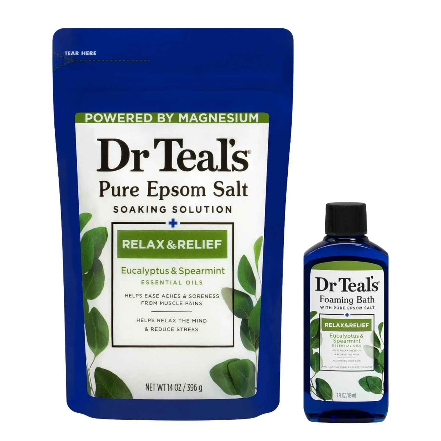 Dr Teal's Holiday Limited Edition Bath Gift Set - Epsom Salt Soak and Foaming Liquid, 14 oz Salt, 3 fl oz Bath (Eucalyptus) Beauty and Personal Care Dr Teal's