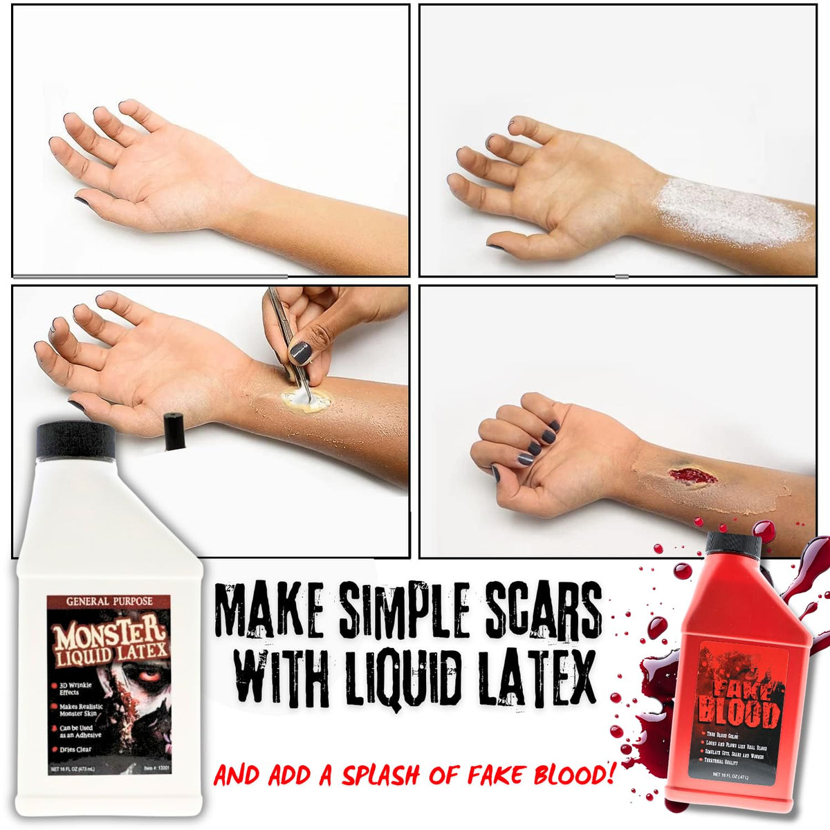 Monster Liquid Latex - Dries CLEAR - Creates Zombie Skin and FX