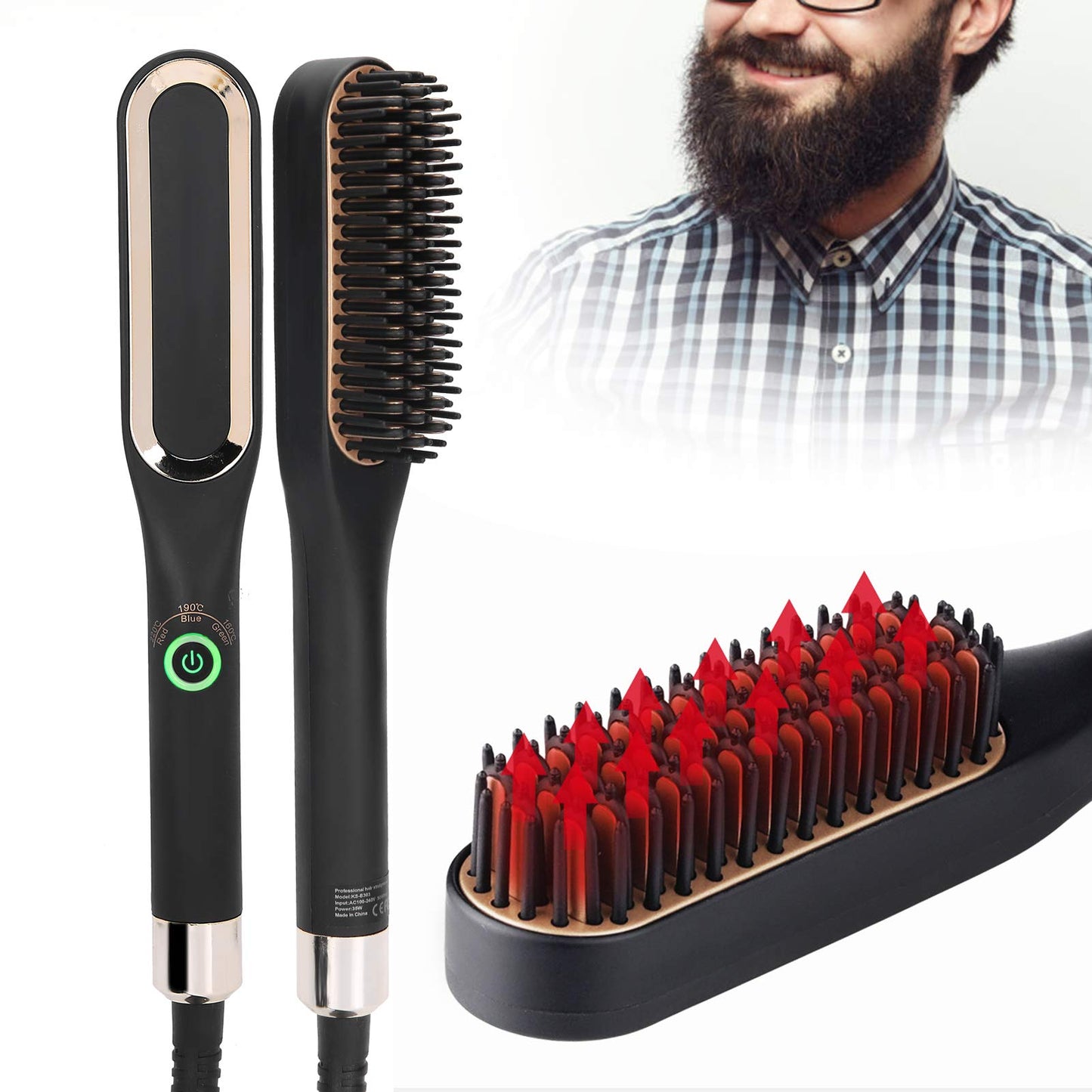 Electric Comb Beard Brush Straightener Heated for Men Hair straightening vovo Beauty and Personal Care HURRISE