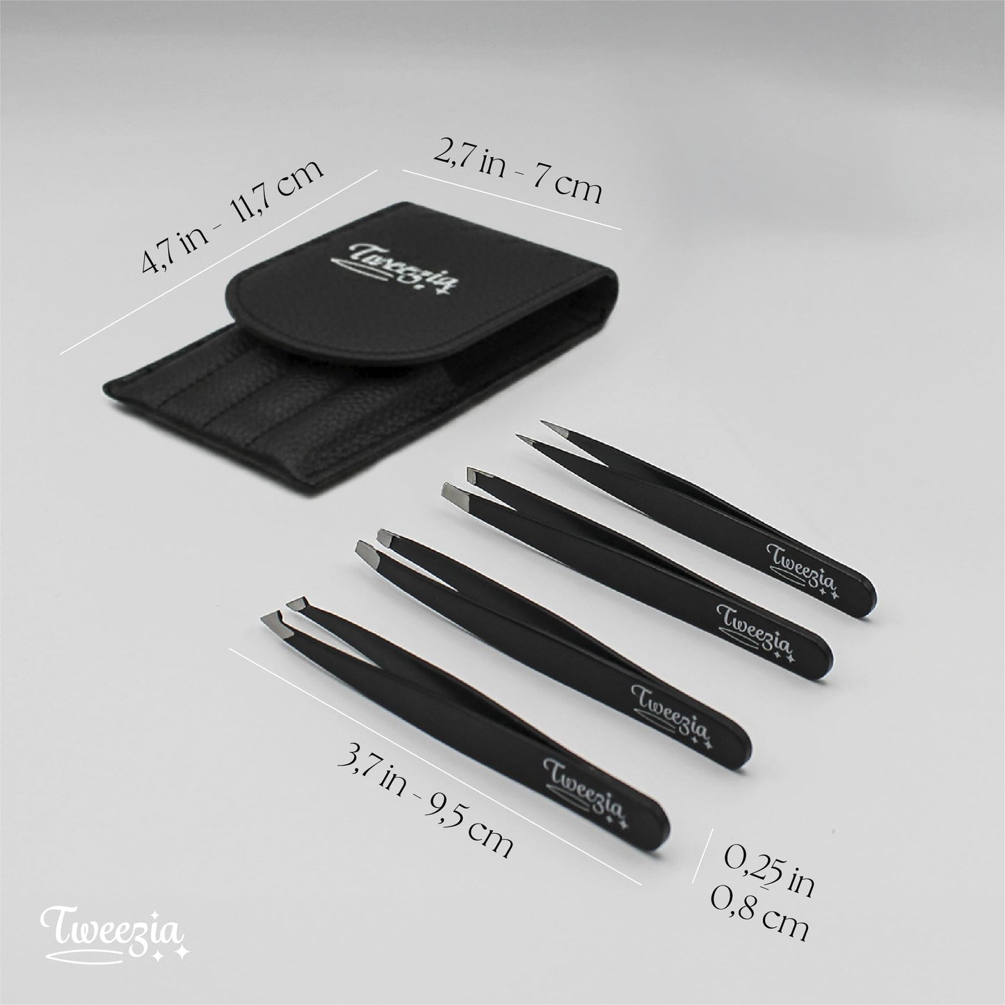 TWEEZIA Stainless Steel Precision Tweezers Set with Mirror Case, 4 Piece Beauty and Personal Care Houseify